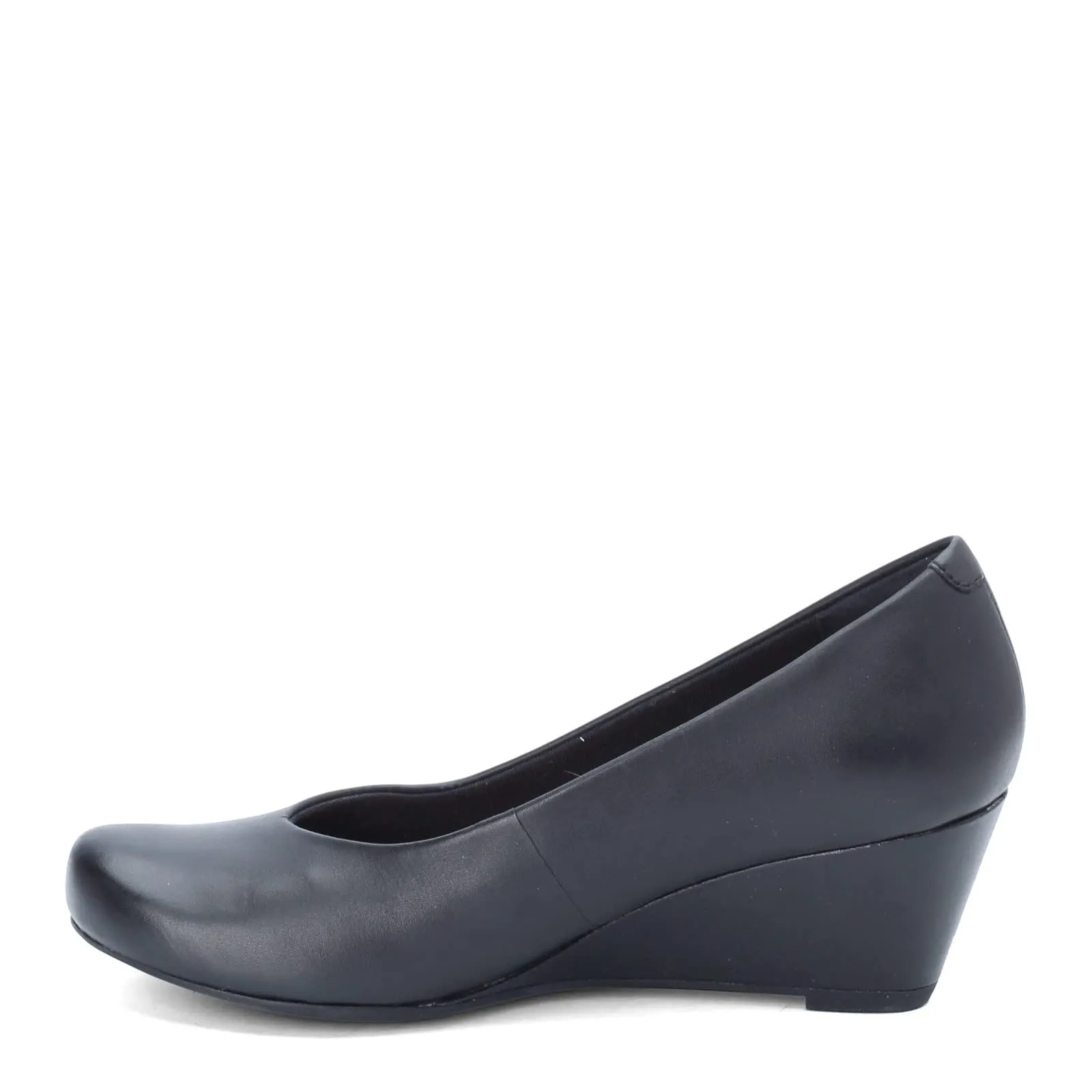 Clarks womens Flores Tulip Wedge Pump, Black Leather, 8.5 US