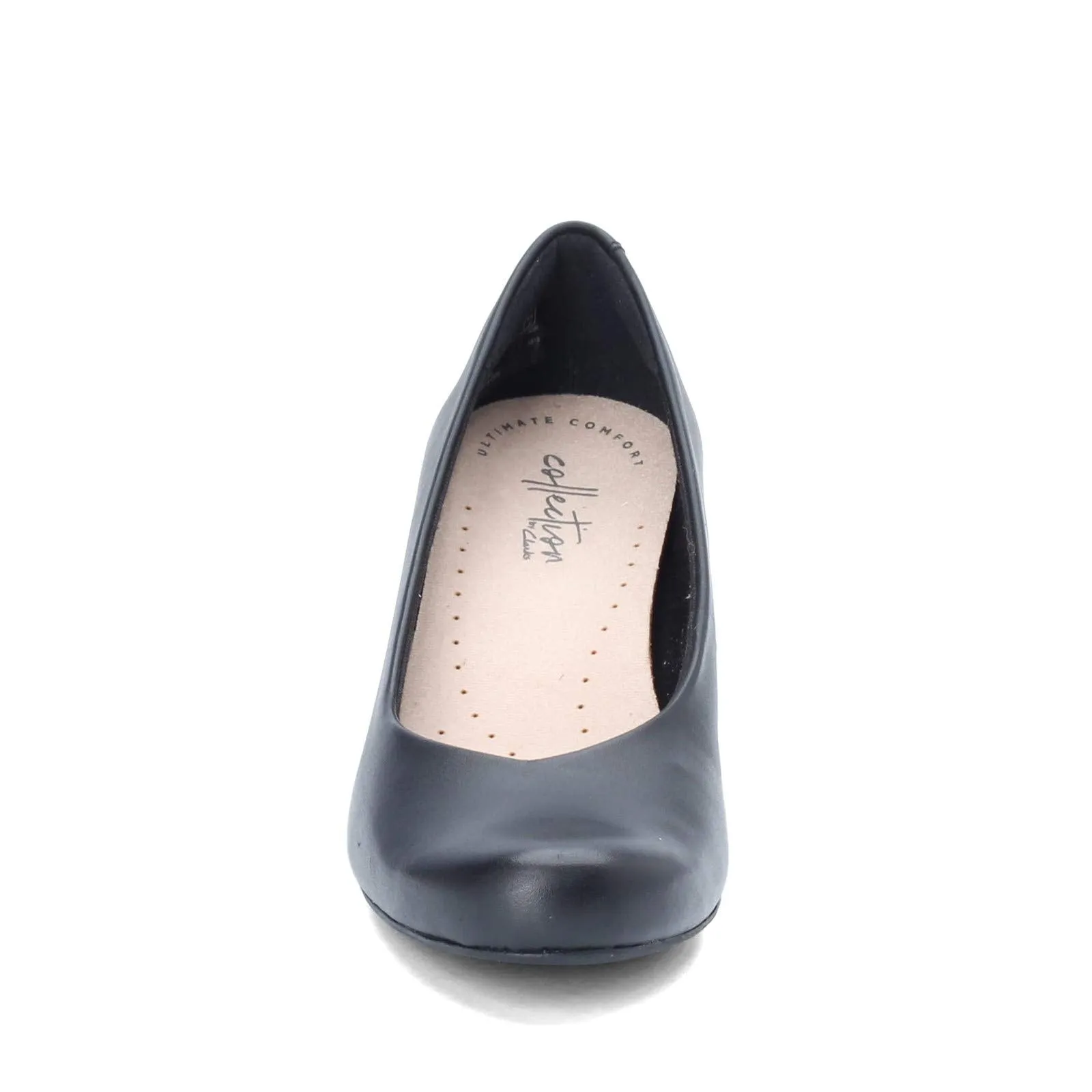 Clarks womens Flores Tulip Wedge Pump, Black Leather, 8.5 US