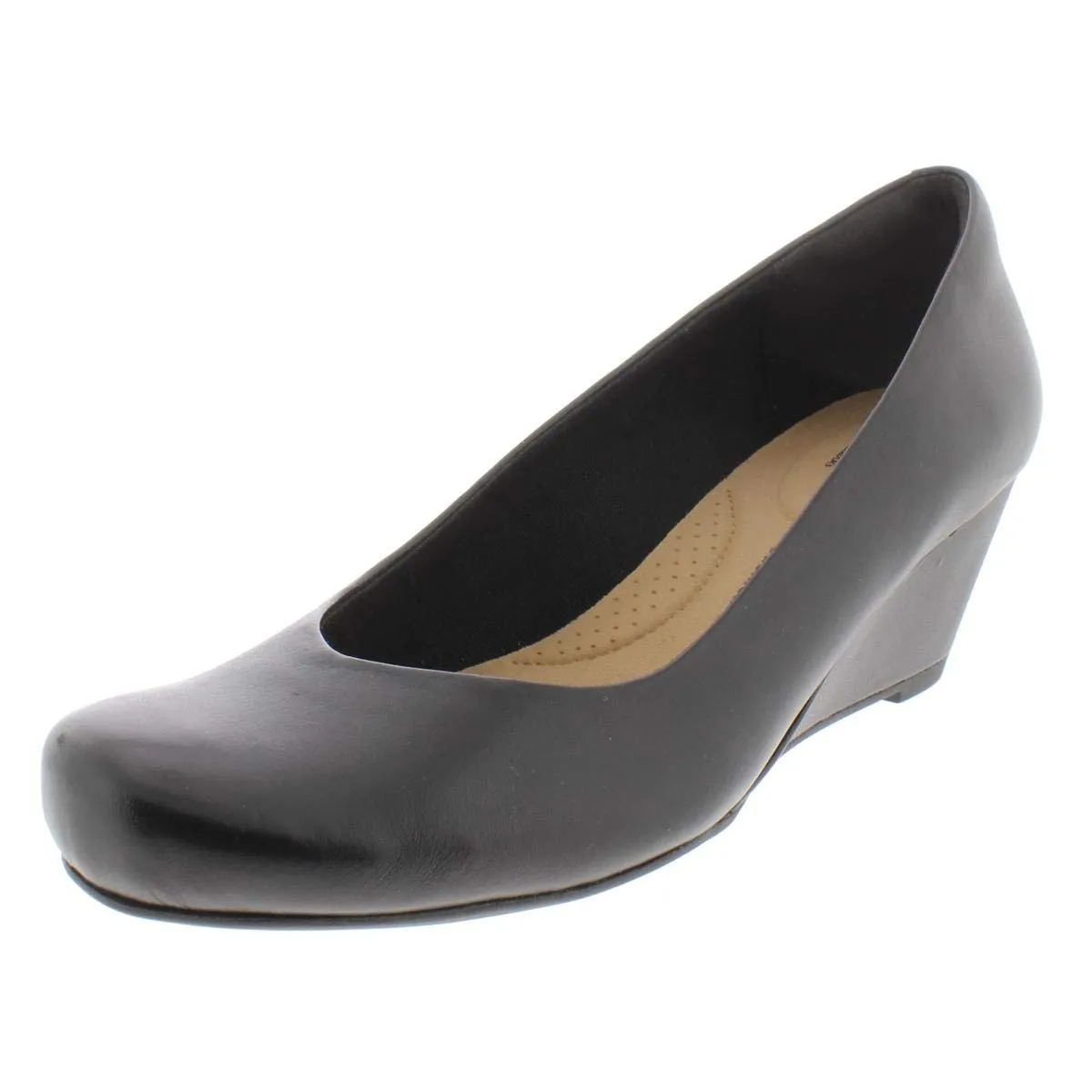 Clarks womens Flores Tulip Wedge Pump, Black Leather, 8.5 US