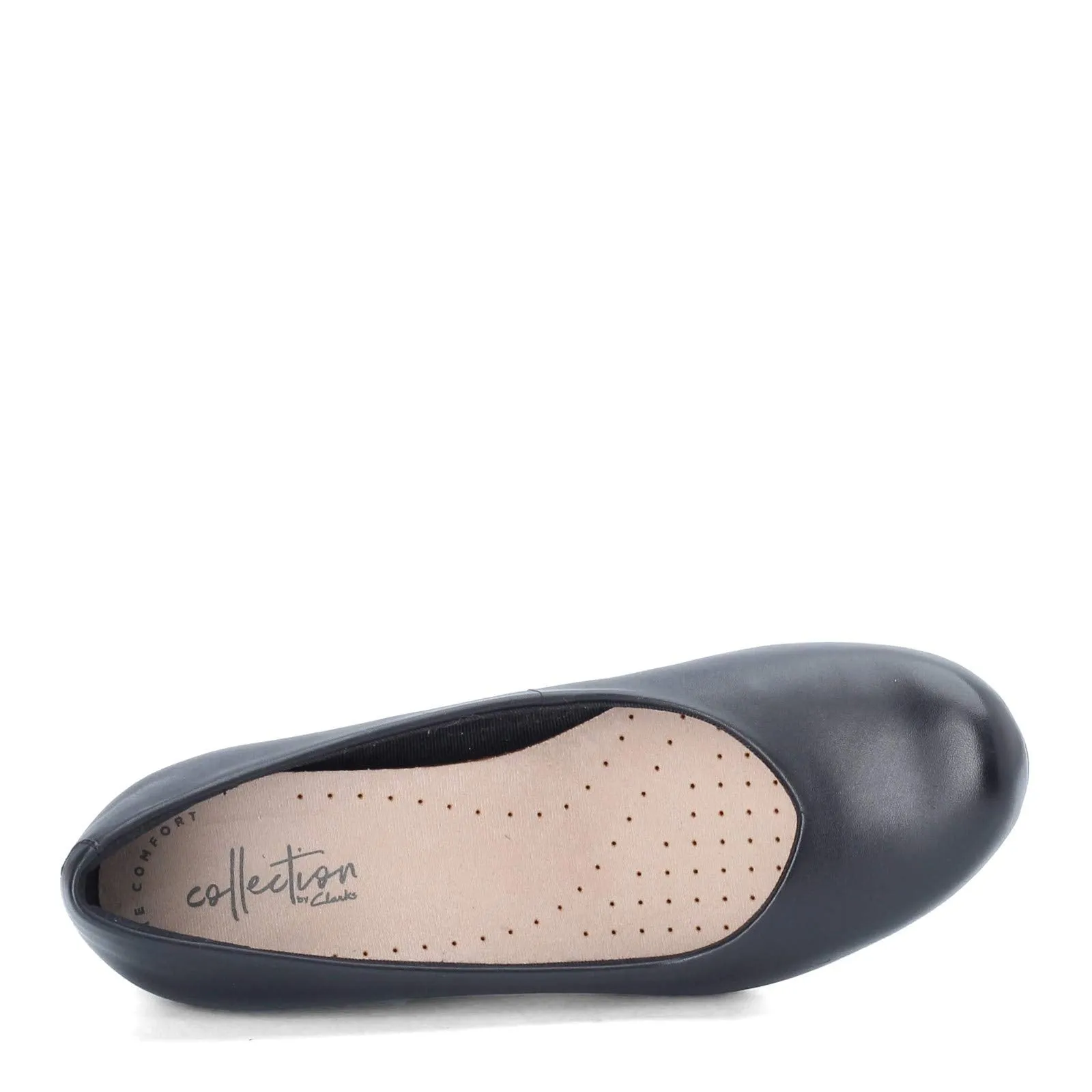 Clarks womens Flores Tulip Wedge Pump, Black Leather, 8.5 US