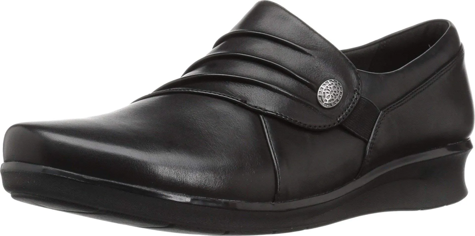 Clarks womens Hope Roxanne Loafer, Black Leather, 6.5 Wide US