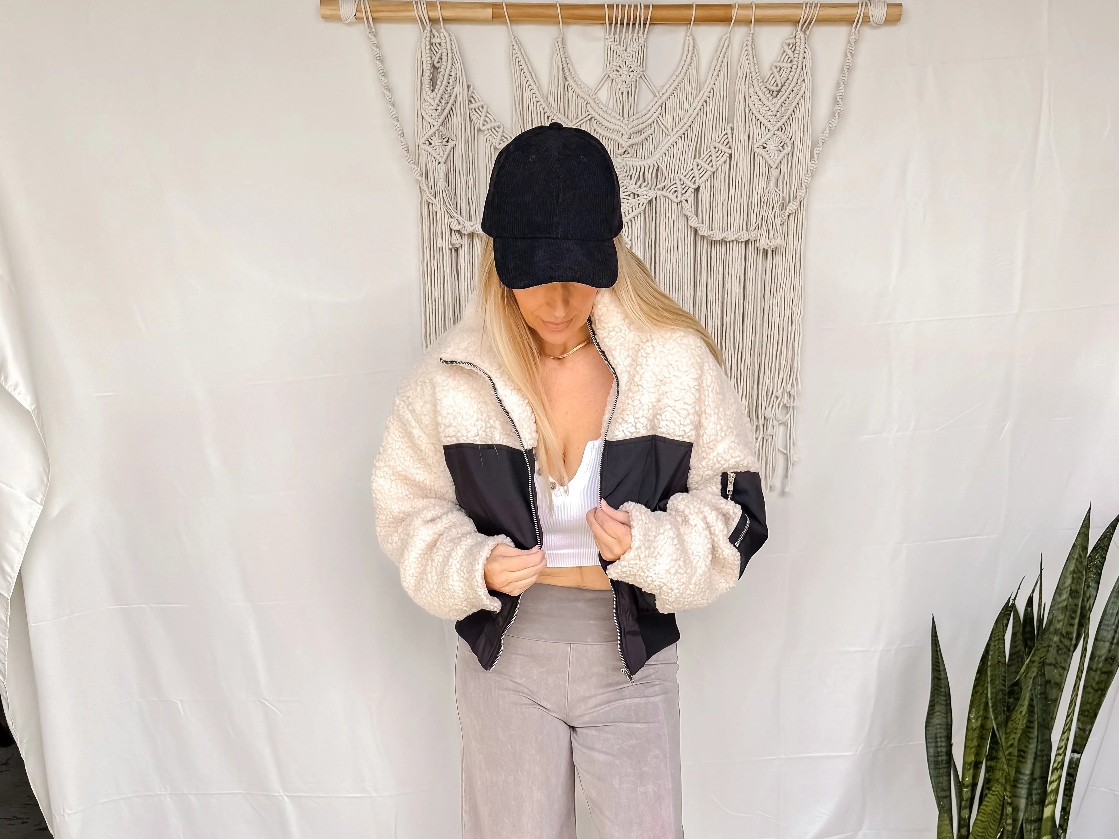 Cleo Shearling Bomber Jacket ~ Black