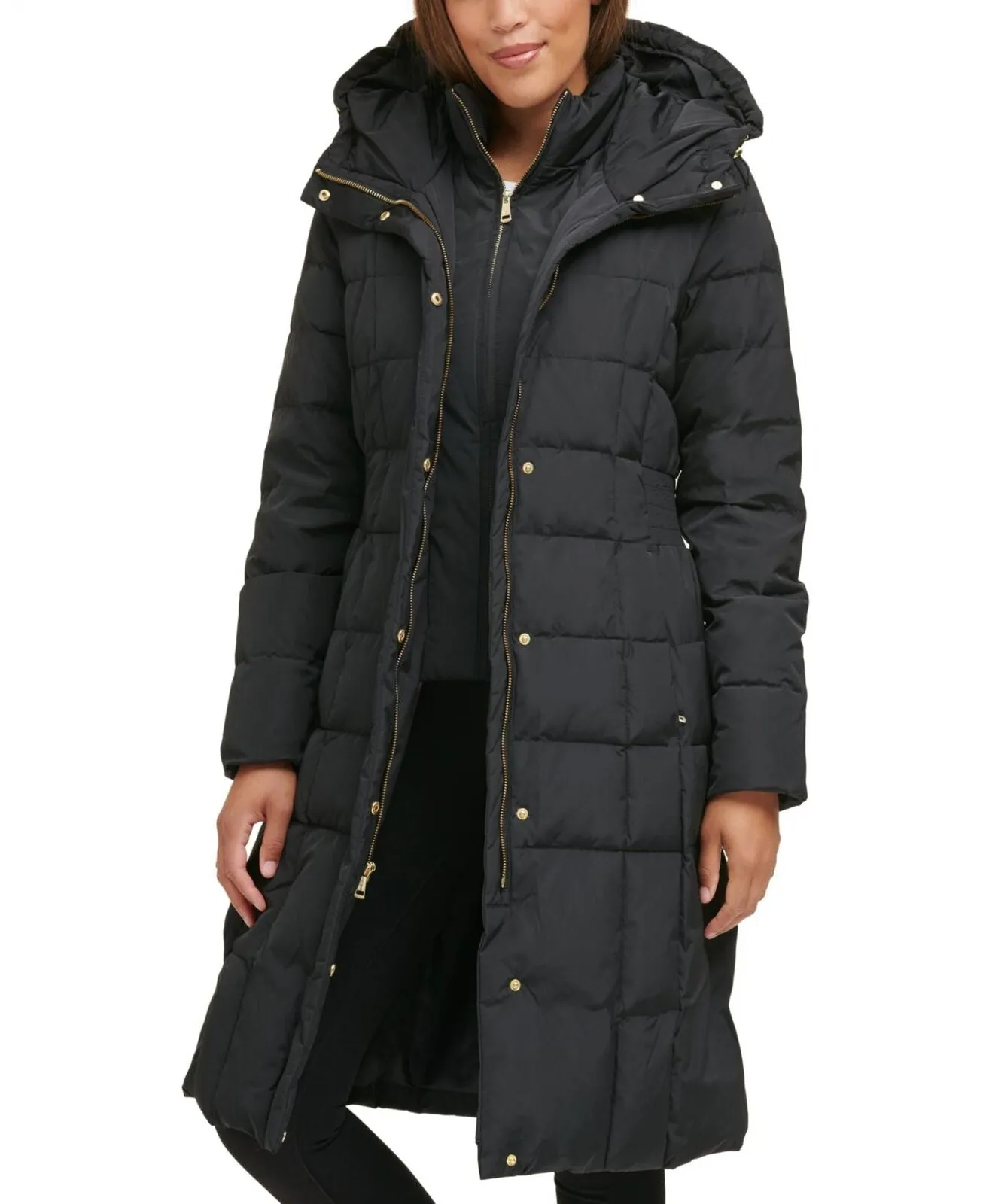Cole Haan Womens Taffeta With Bib Down Alternative Outerwear Coat Deep Black XS