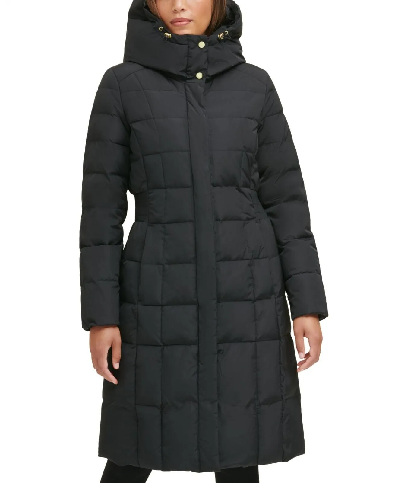 Cole Haan Womens Taffeta With Bib Down Alternative Outerwear Coat Deep Black XS
