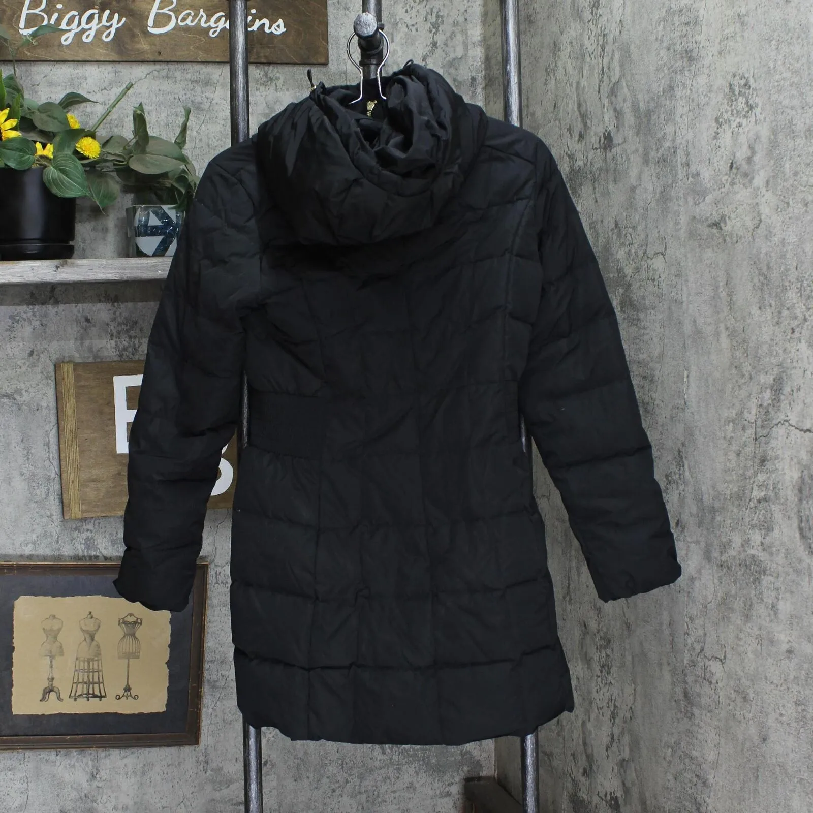 Cole Haan Womens Taffeta With Bib Down Alternative Outerwear Coat Deep Black XS