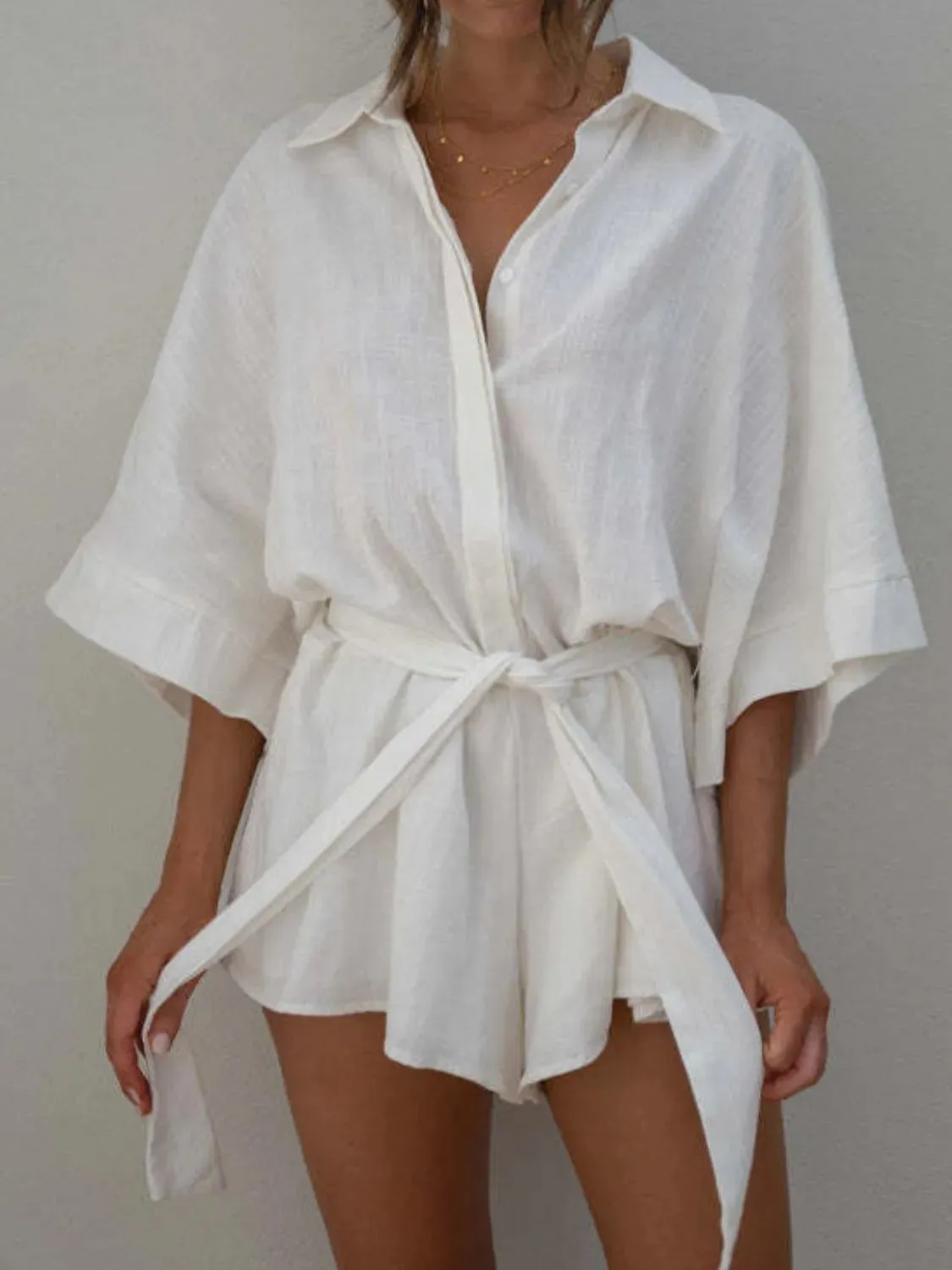 Collared Neck Half Sleeve Romper