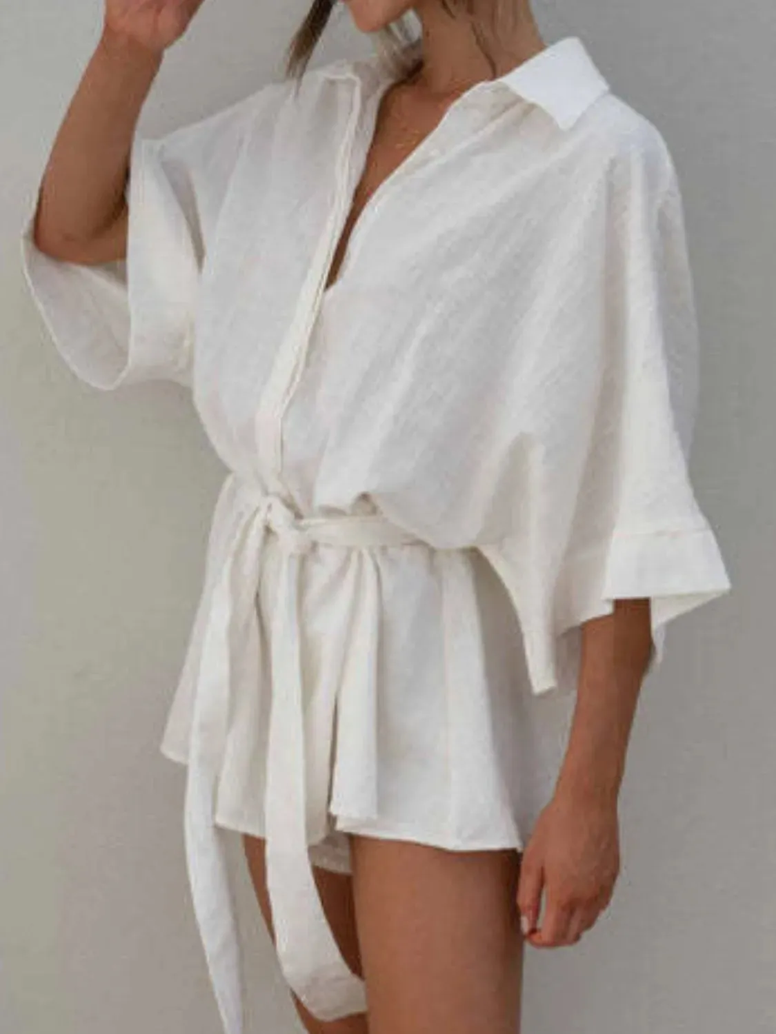 Collared Neck Half Sleeve Romper