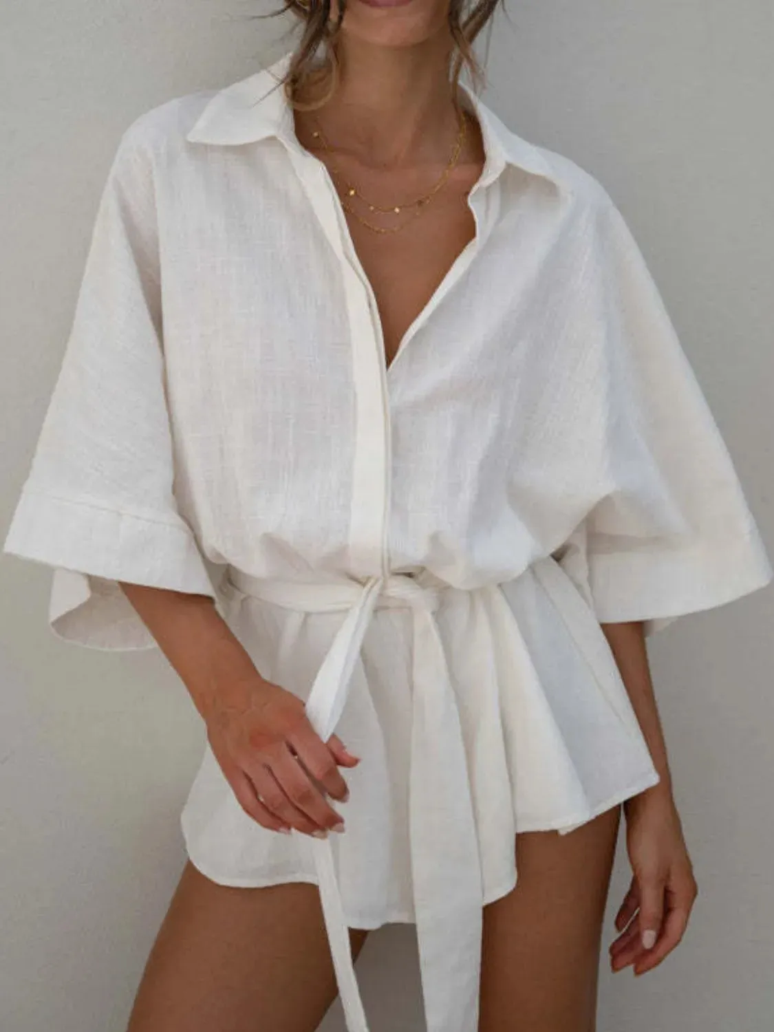 Collared Neck Half Sleeve Romper