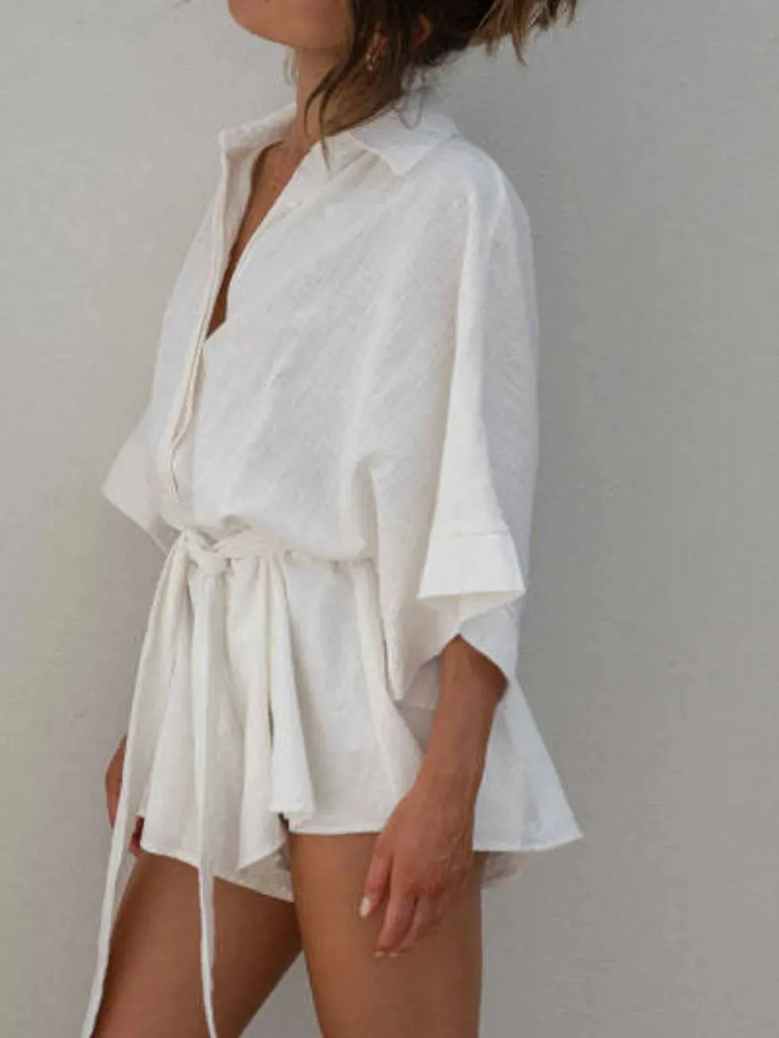 Collared Neck Half Sleeve Romper