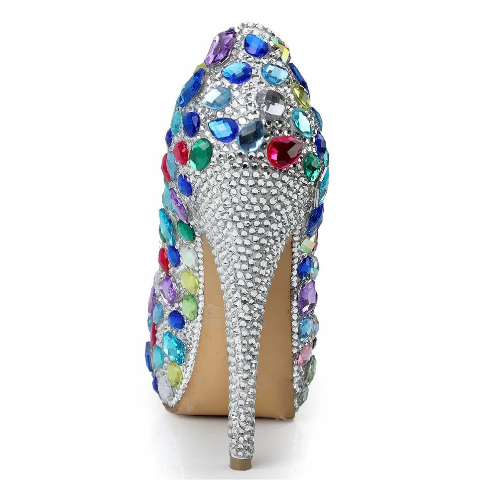 Colored Diamond Wedding Shoes Luxurious Bride Platform Heels