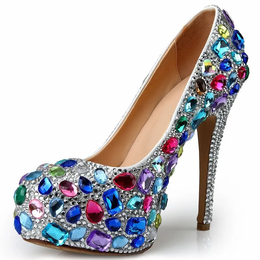 Colored Diamond Wedding Shoes Luxurious Bride Platform Heels
