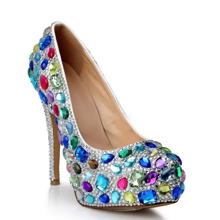 Colored Diamond Wedding Shoes Luxurious Bride Platform Heels