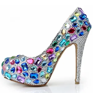 Colored Diamond Wedding Shoes Luxurious Bride Platform Heels