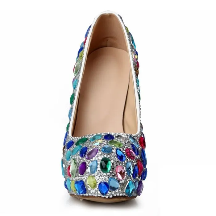 Colored Diamond Wedding Shoes Luxurious Bride Platform Heels