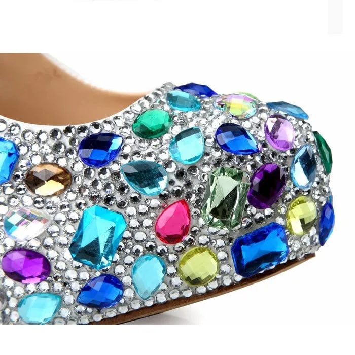 Colored Diamond Wedding Shoes Luxurious Bride Platform Heels