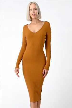 Copper V-neck Bodycon Dress