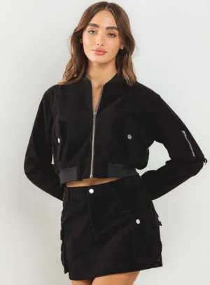 Corduroy Bomber Jacket in Black