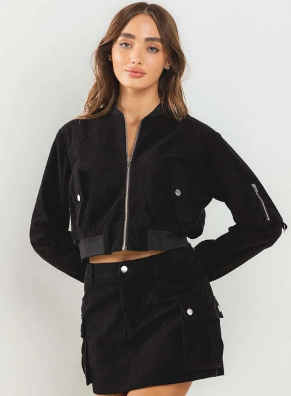 Corduroy Bomber Jacket in Black