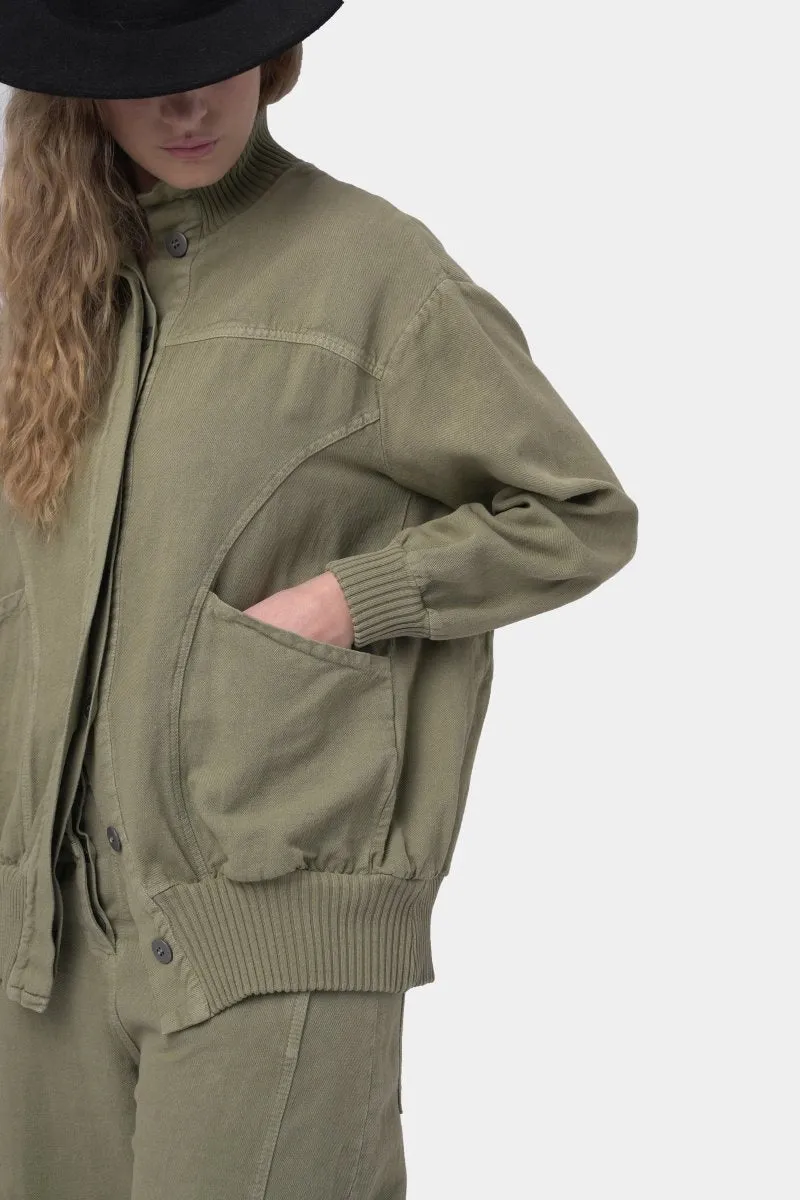 Cotton Linen Cargo Bomber Jacket
