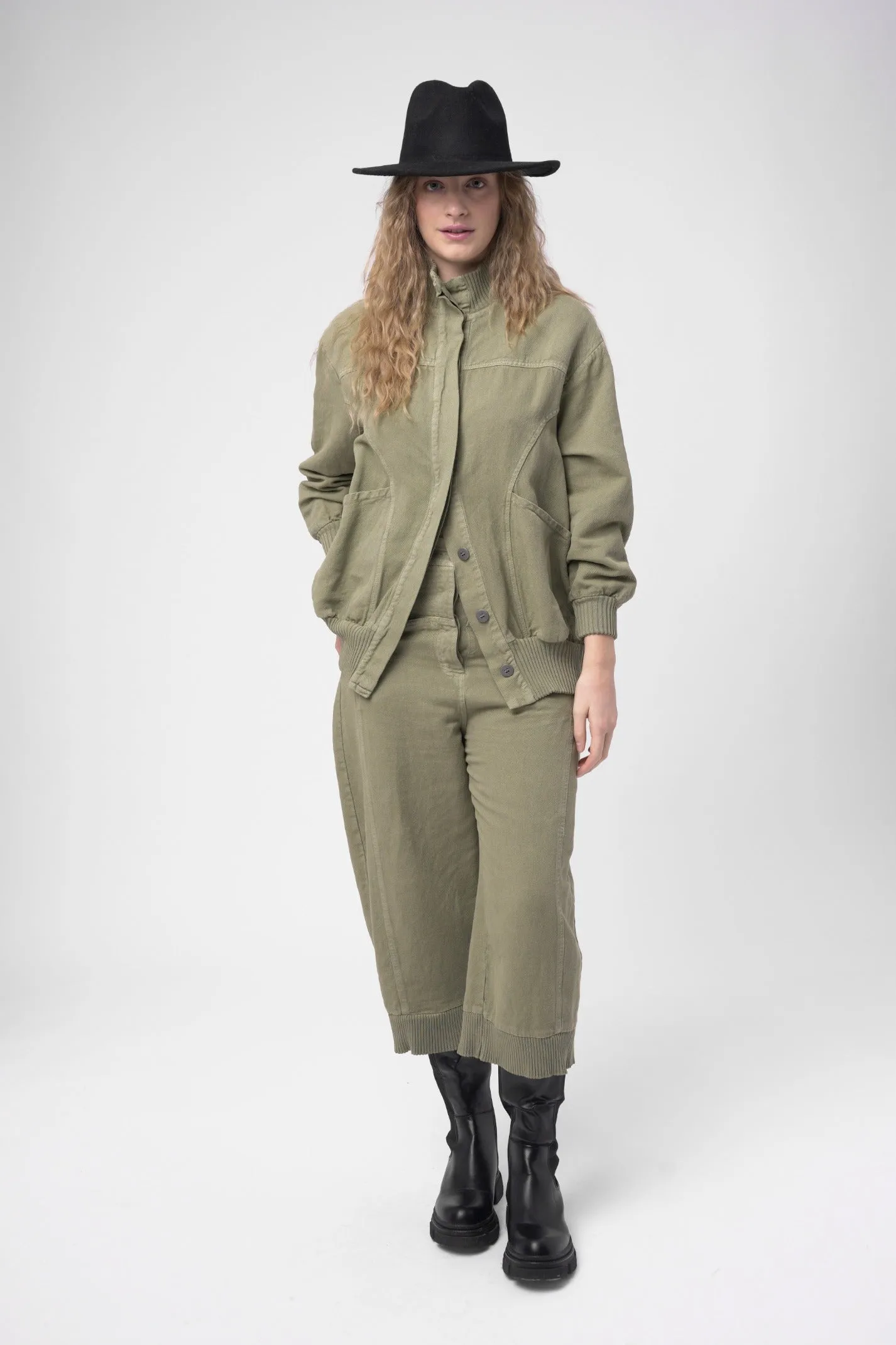 Cotton Linen Cargo Bomber Jacket