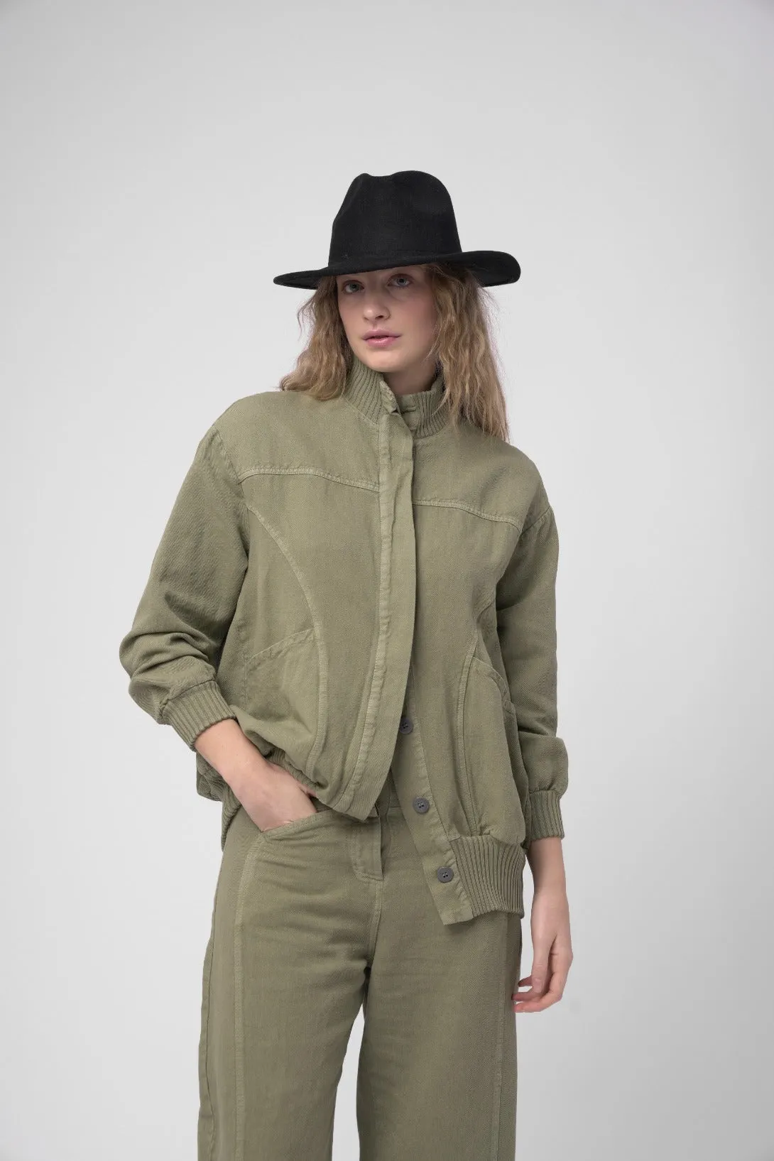 Cotton Linen Cargo Bomber Jacket