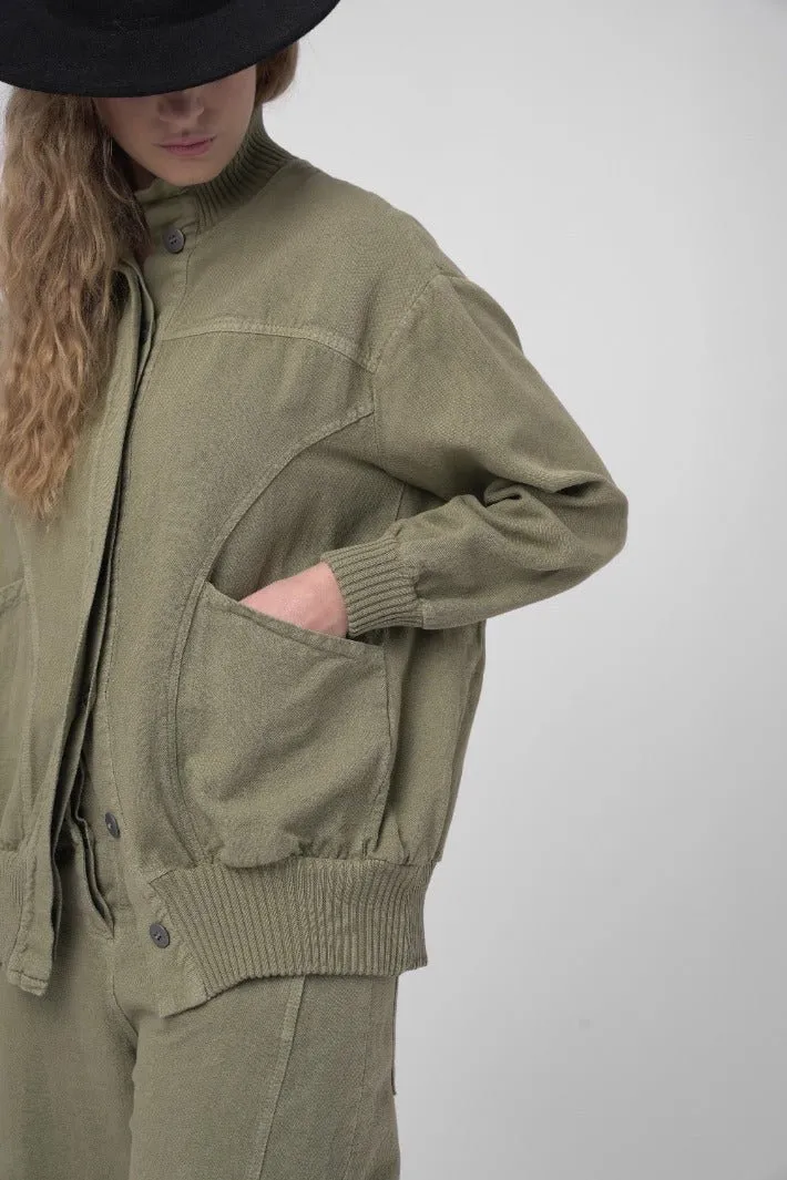 Cotton Linen Cargo Bomber Jacket