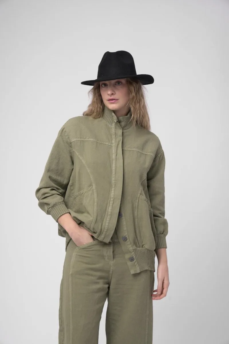 Cotton Linen Cargo Bomber Jacket