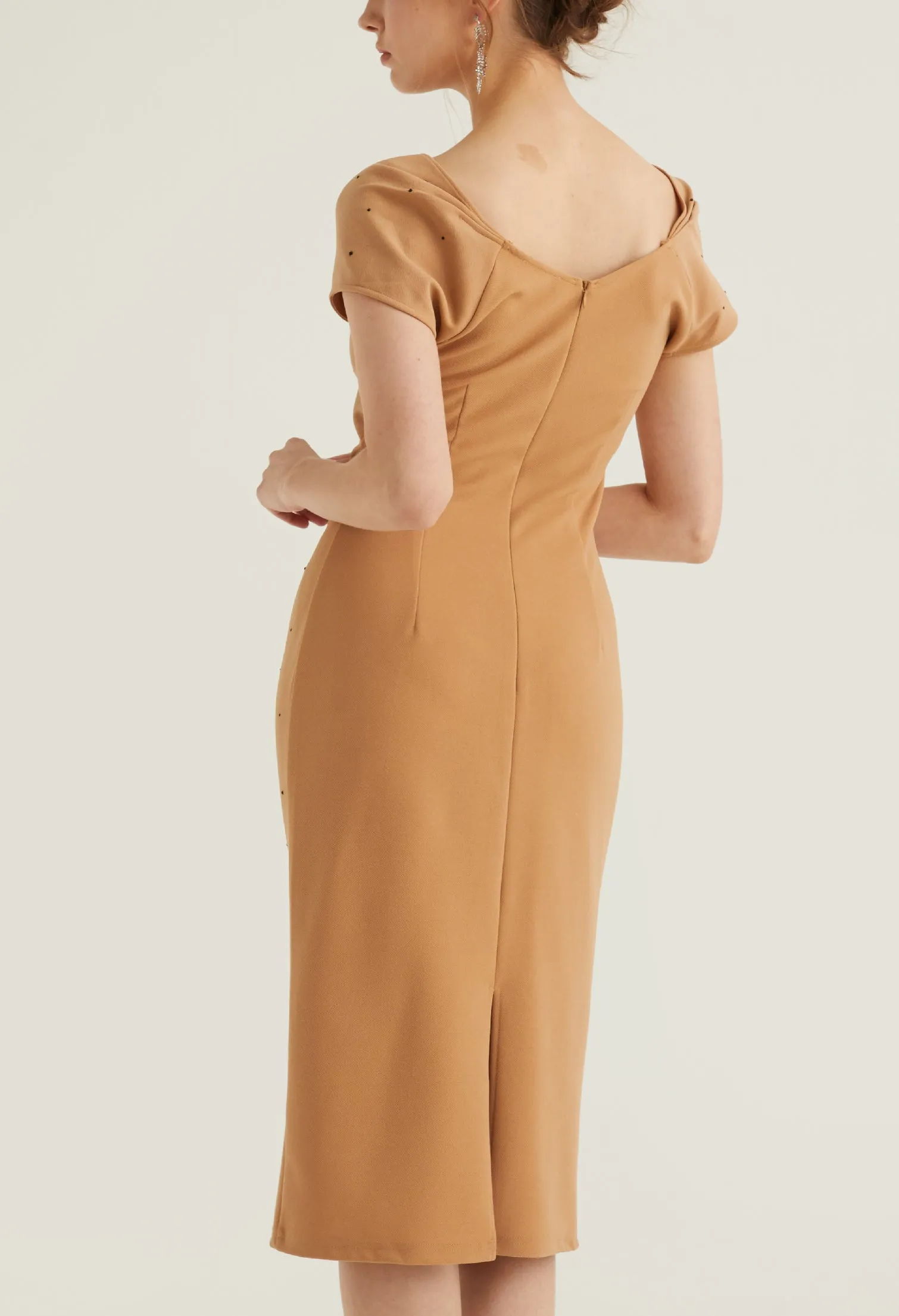 Cowl Neck Side Ruched Midi Dress