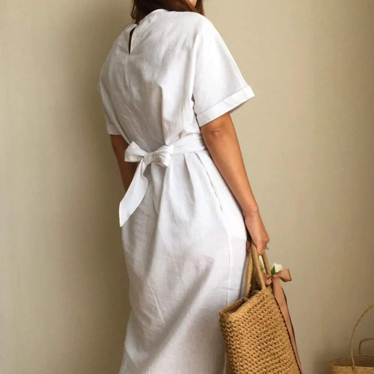 Cross Strap Split Short Sleeve Vacation Maxi Dresses