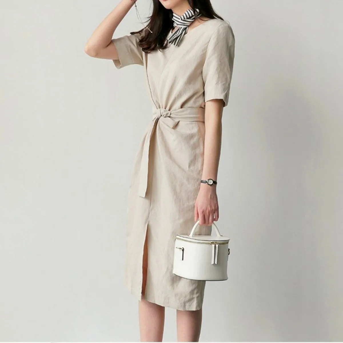 Cross Strap Split Short Sleeve Vacation Maxi Dresses