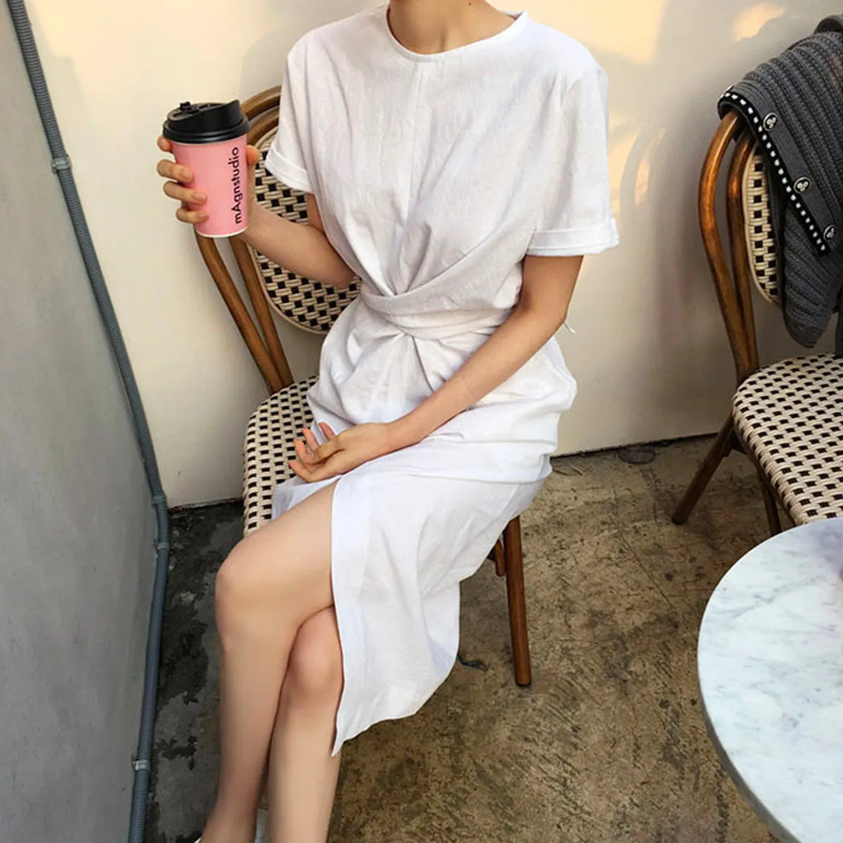 Cross Strap Split Short Sleeve Vacation Maxi Dresses