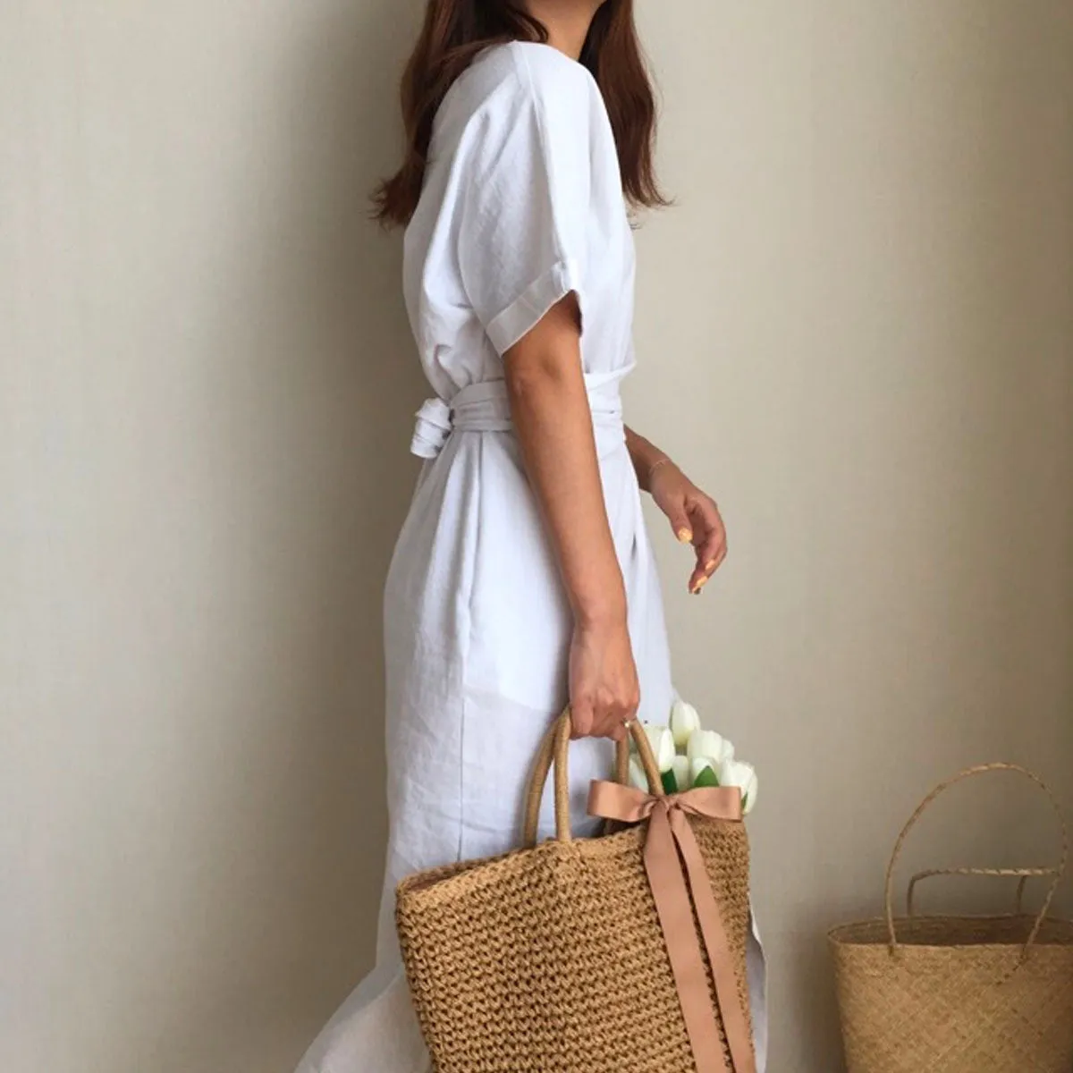 Cross Strap Split Short Sleeve Vacation Maxi Dresses