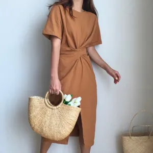 Cross Strap Split Short Sleeve Vacation Maxi Dresses
