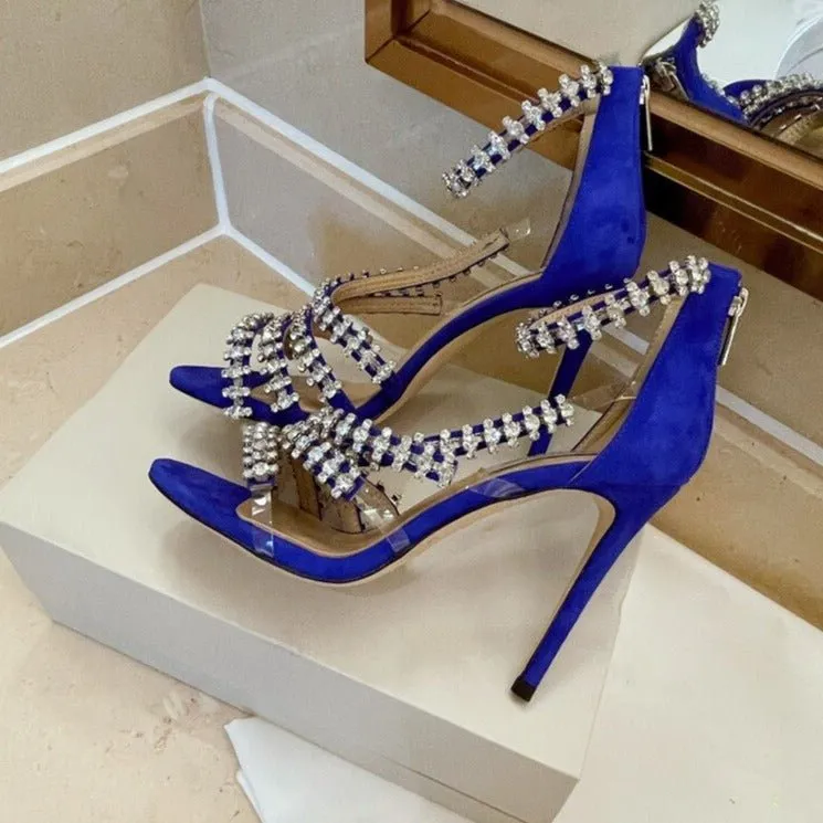 Crystal High Heels Sandals Women Rhinestone Cut Outs Wedding Shoes
