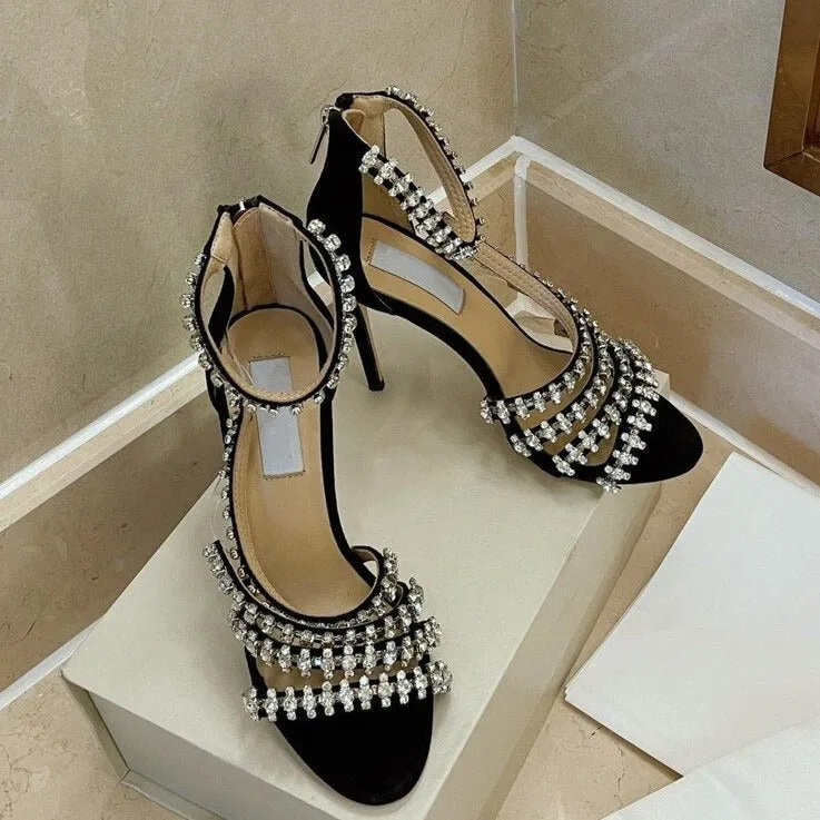 Crystal High Heels Sandals Women Rhinestone Cut Outs Wedding Shoes