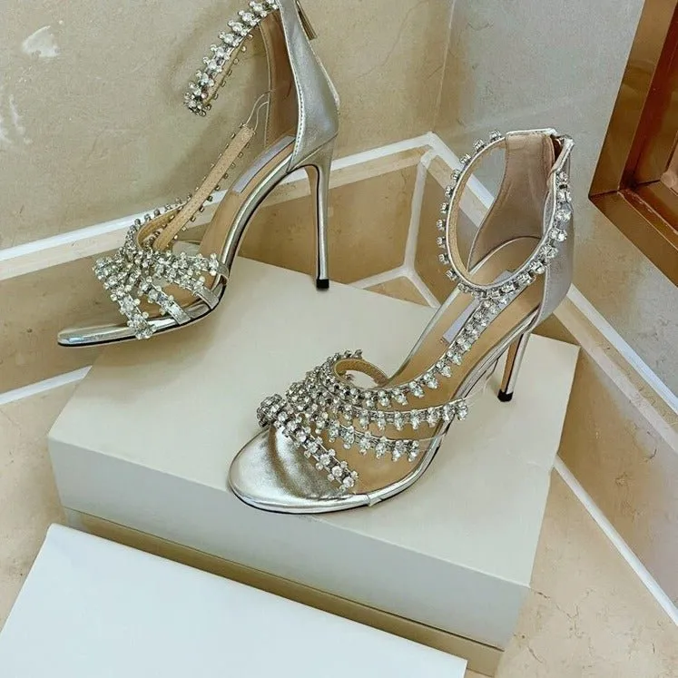 Crystal High Heels Sandals Women Rhinestone Cut Outs Wedding Shoes