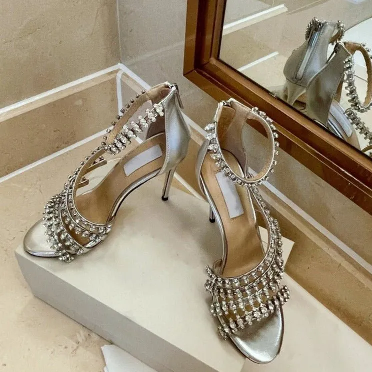 Crystal High Heels Sandals Women Rhinestone Cut Outs Wedding Shoes
