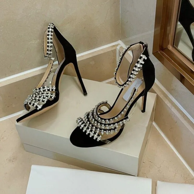 Crystal High Heels Sandals Women Rhinestone Cut Outs Wedding Shoes