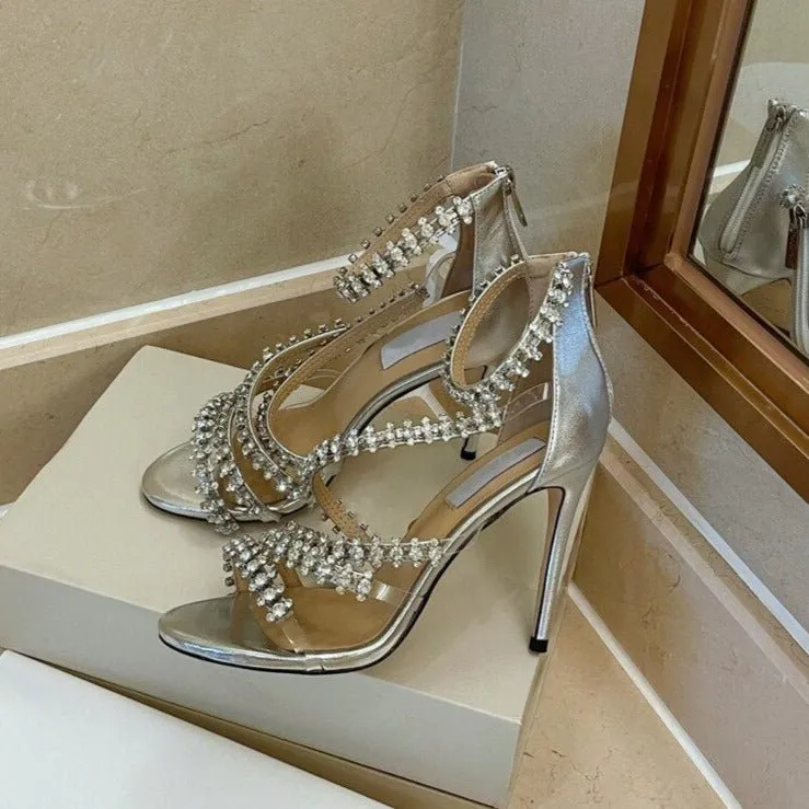 Crystal High Heels Sandals Women Rhinestone Cut Outs Wedding Shoes