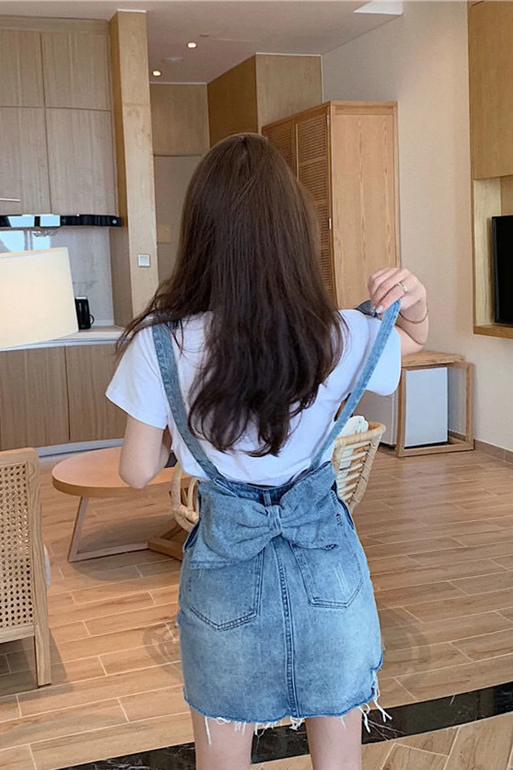 Cute Bow Skinny Denim Jumpsuit