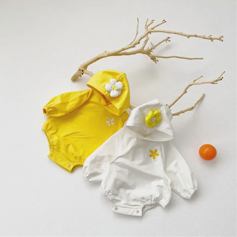 Cute Flower Long-Sleeved Hooded Sweater Romper Climbing Clothes 7M-24M