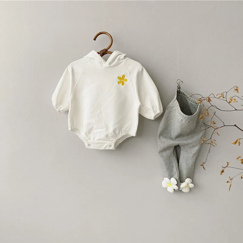 Cute Flower Long-Sleeved Hooded Sweater Romper Climbing Clothes 7M-24M