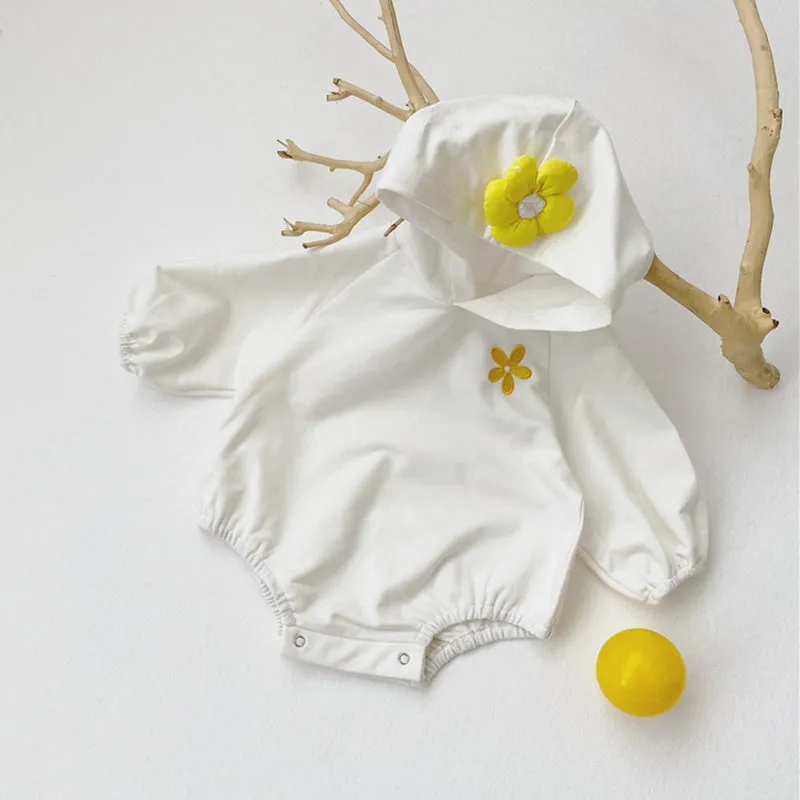 Cute Flower Long-Sleeved Hooded Sweater Romper Climbing Clothes 7M-24M