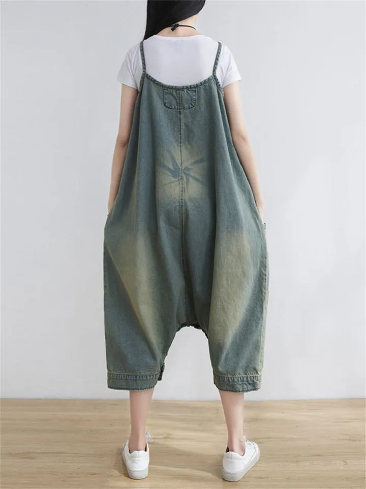 Cute Printed Denim Pantskirt Jumpsuit