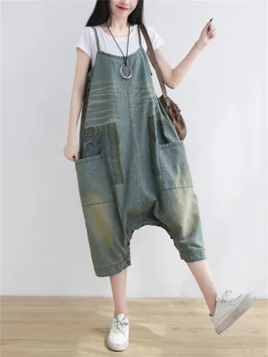 Cute Printed Denim Pantskirt Jumpsuit