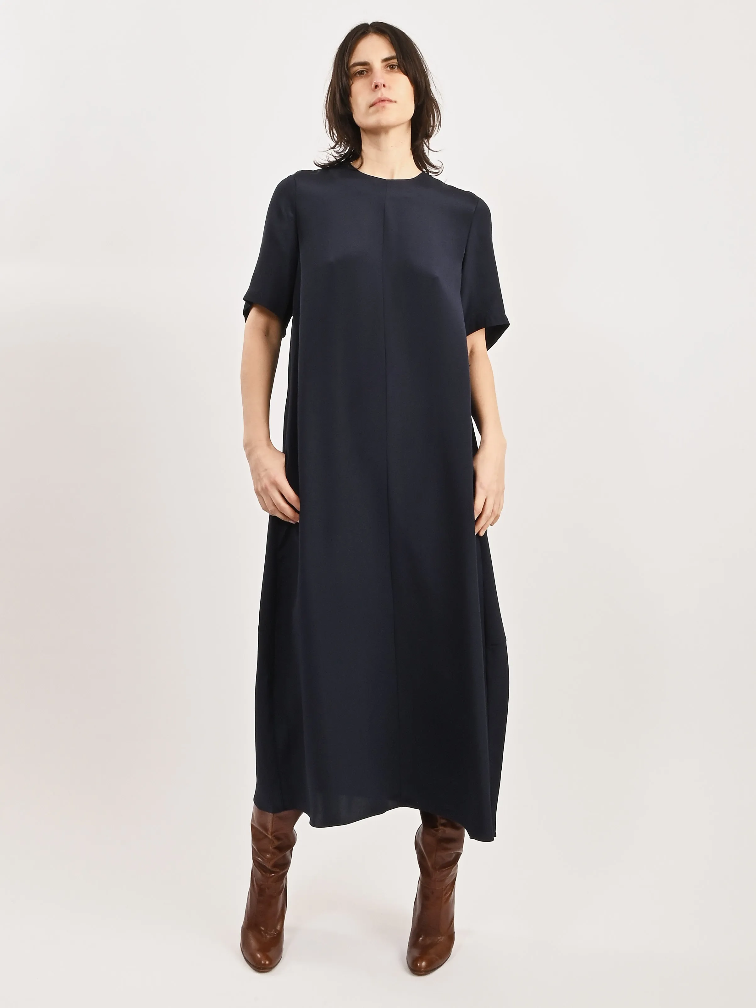 Dark Navy 4 Ply Silk T-Shirt Dress