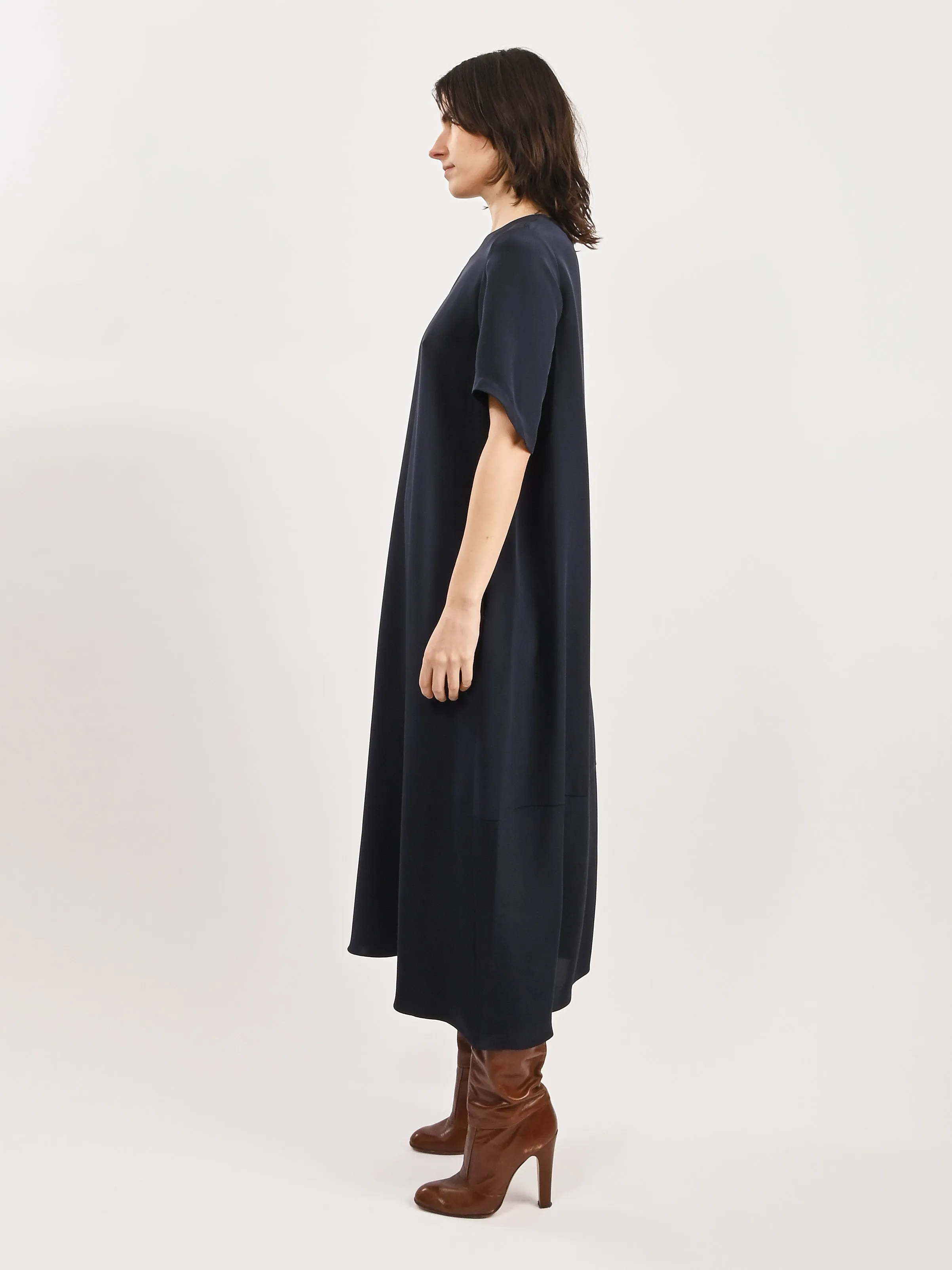 Dark Navy 4 Ply Silk T-Shirt Dress