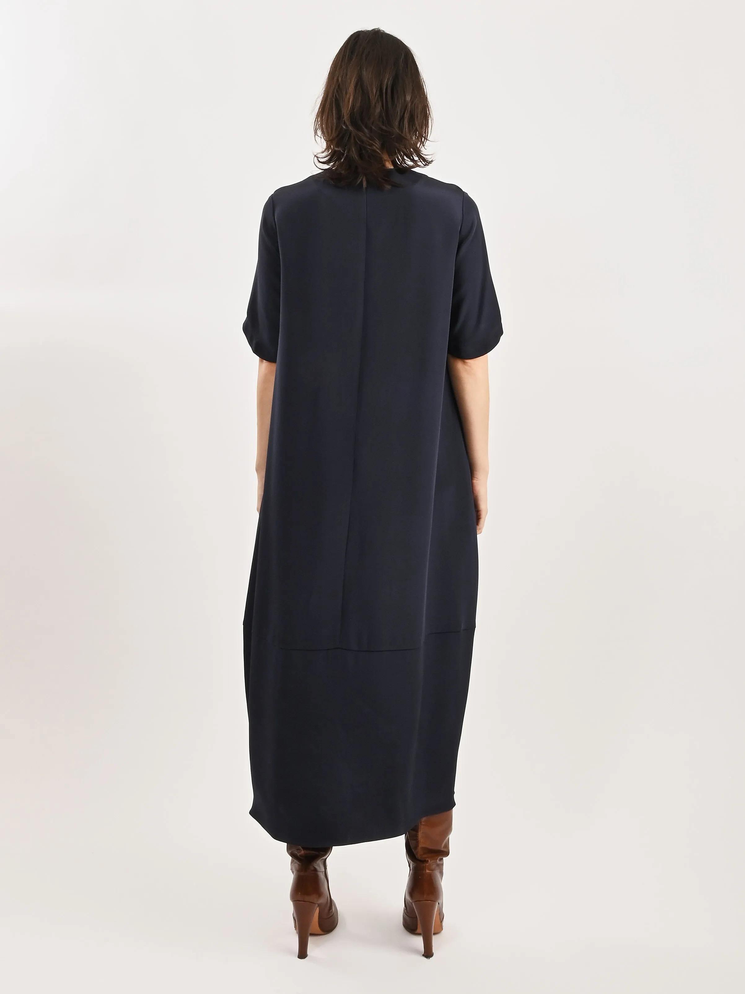 Dark Navy 4 Ply Silk T-Shirt Dress