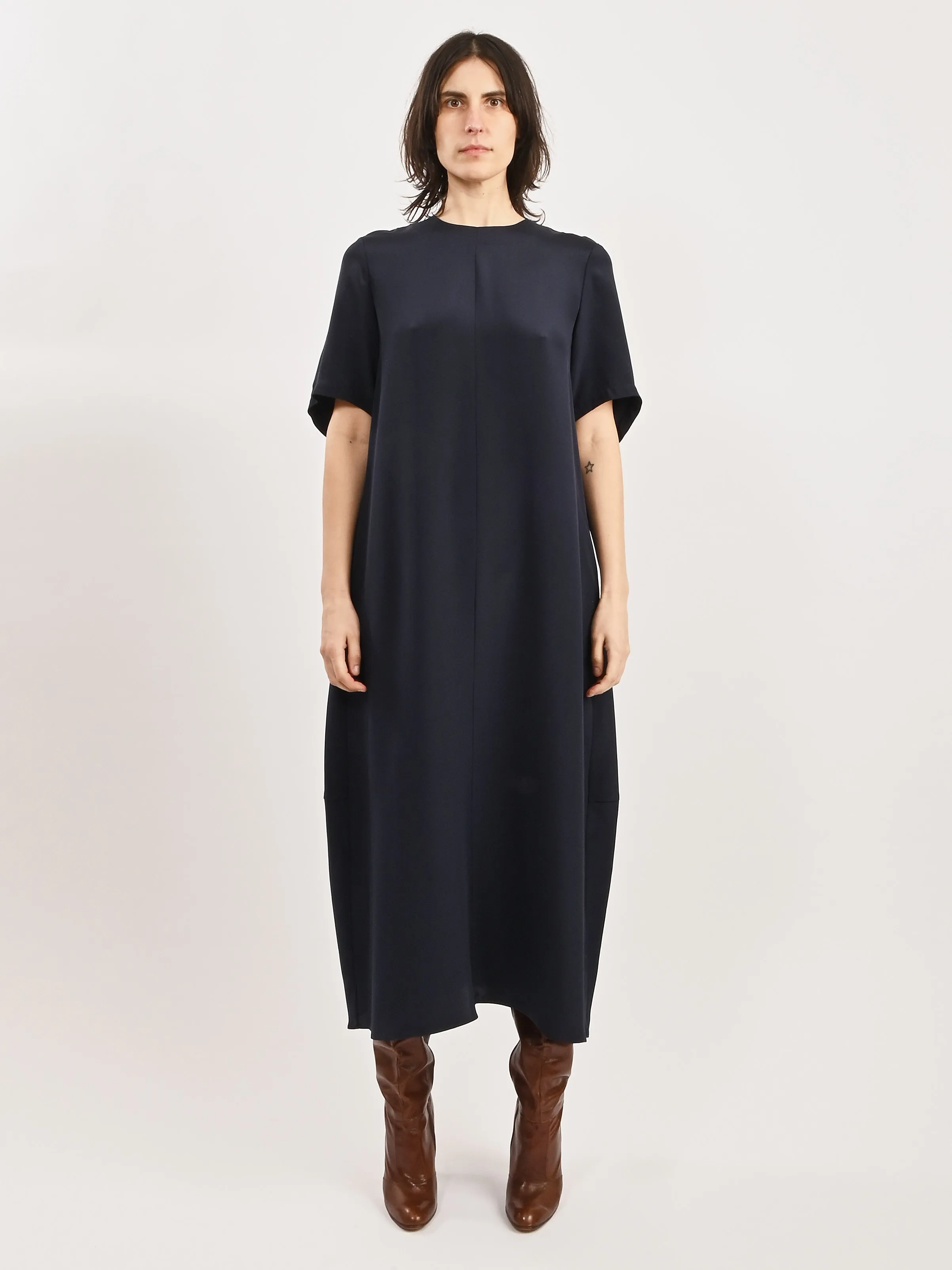 Dark Navy 4 Ply Silk T-Shirt Dress