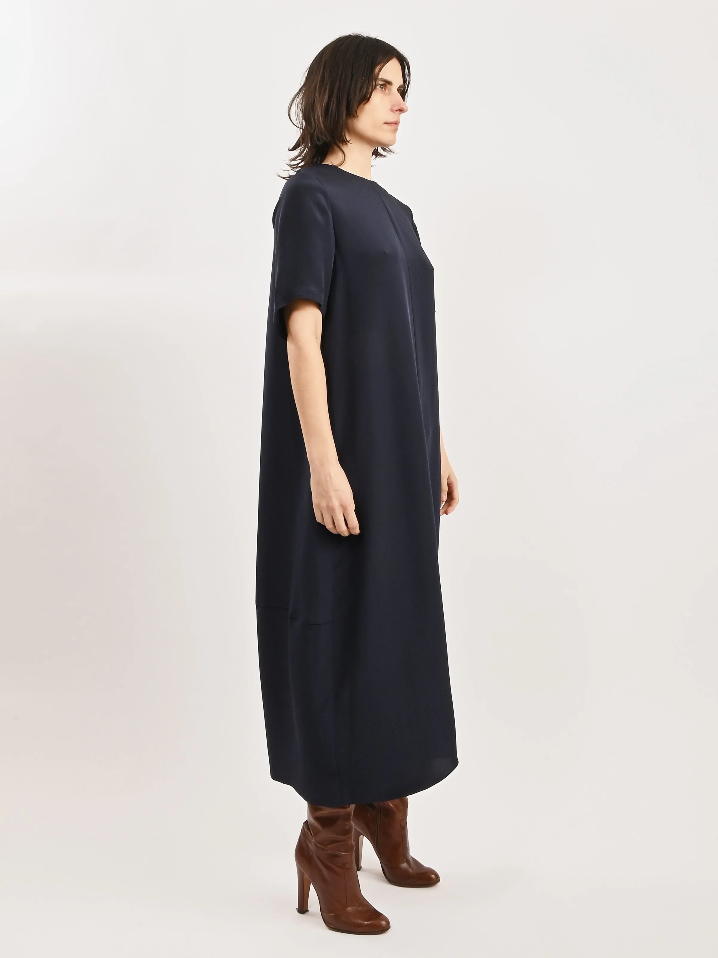 Dark Navy 4 Ply Silk T-Shirt Dress